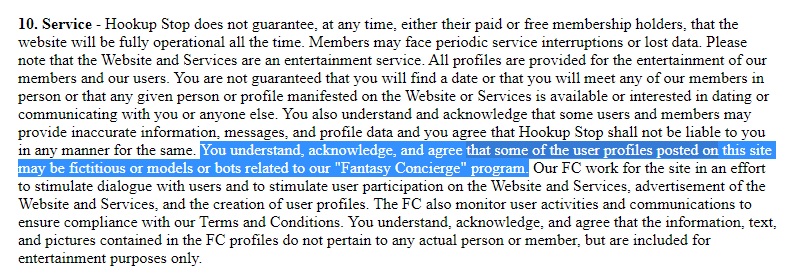 Hookup Stop scam terms of service
